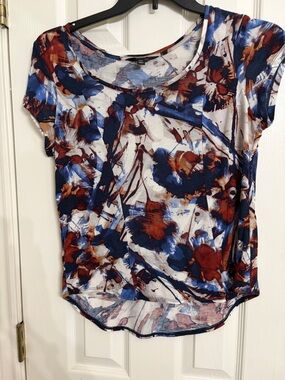 Simply Vera Vera Wang Blue, Brown & Cream Floral Short Sleeve Top